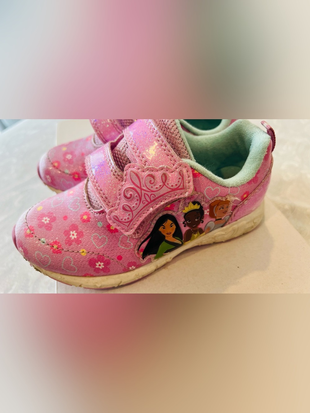 Disney Girls' Pink Princess Velcro Kids Shoes size 10
